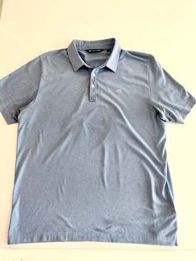 Travis Mathew Polo Shirt Mens L Large Light Blue Cotton Blend Breathable